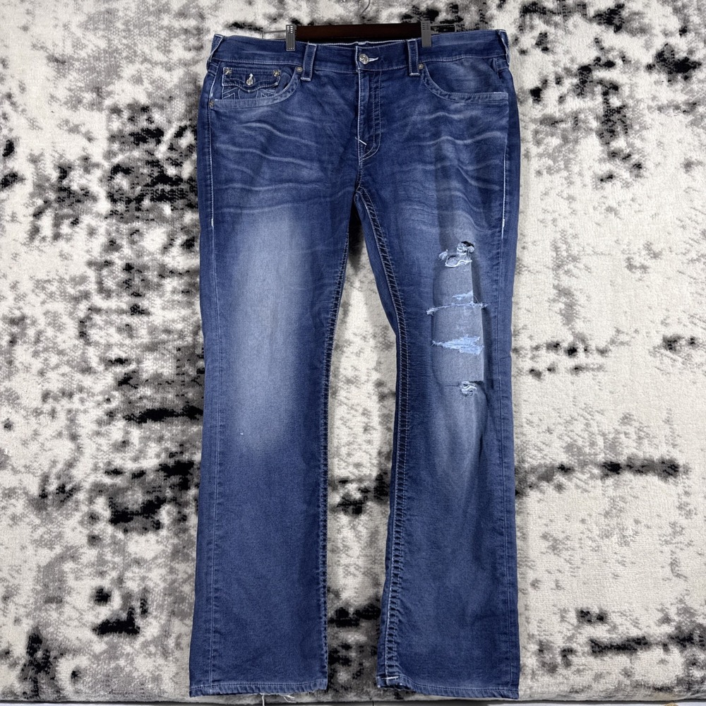 True Religion Jeans Mens 42x32 Distressed Ripped Destroyed Stretch Skate Punk